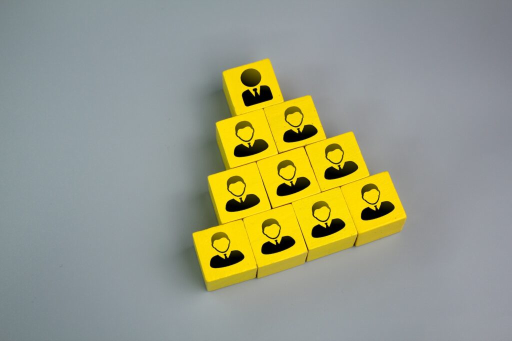 colored cube with hiaraki worker arrangement and leader above.